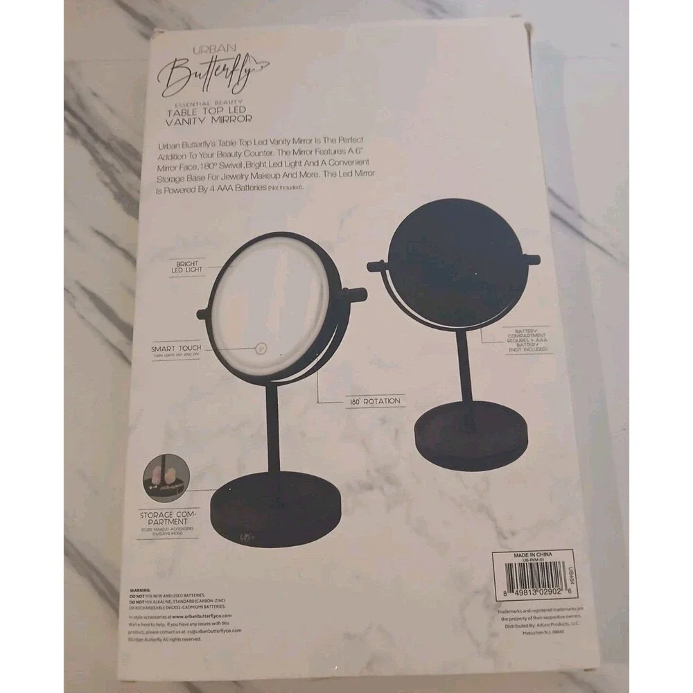 Cordless Light Up Vanity Makeup Mirror Urban Butterfly Black